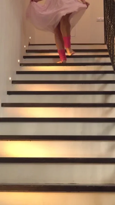 My Flexible Stepsis Bends Naked on the Stairs