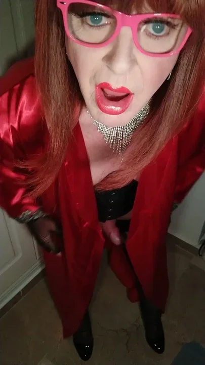 Cute crossdresser in pvc Clip 1