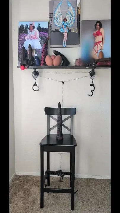 Sissy Candy Rides Her Huge 16 Inch Dildo and Squirts a Little
