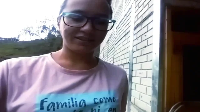 Horny girl masturbating with dildo outdoors secretly