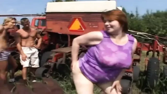 Big boobs fat milf threesome pussy fucking on the farm