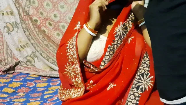 Unsatisfied wife sex in red sare with husband