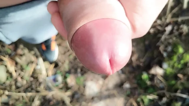 Gentle Slow Jerk off Close up Uncut Cock Outdoor - Close up Cum