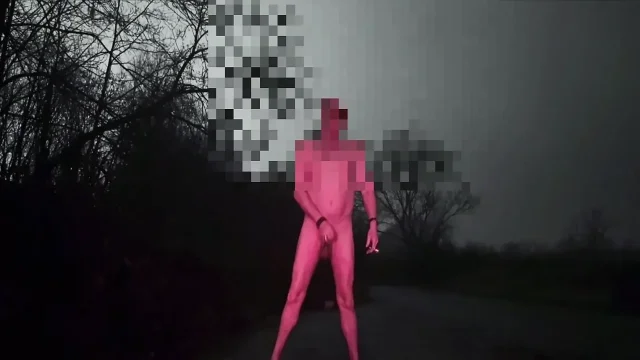 Risky wank naked n barefoot in road