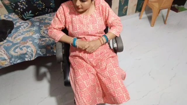 Desi beautiful bhabhi sitting on the chair waiting for her husband and brother in law fucked her