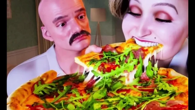 Chubby with Big Tits Love Pizza