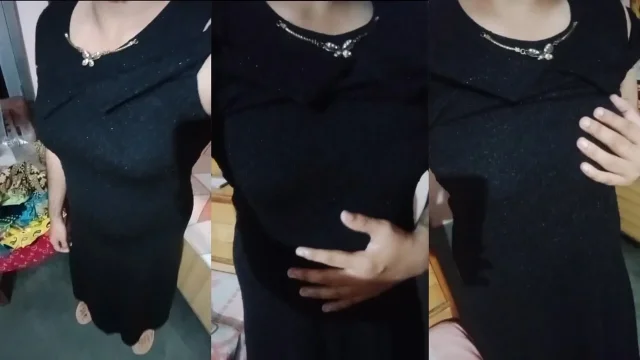 Indian gay Crossdresser Bottom Gaurisissy feeling horny in black dress real homemade sex