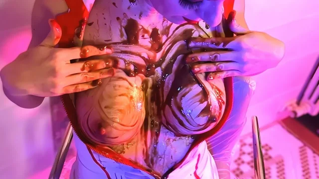 Sissy Licks Chocolate from My Tits to Pussy – Sloppy Food Fetish