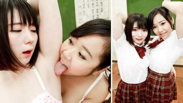 Sweaty College Uniform Mio and Karin's Intense Armpit Licking Encounter