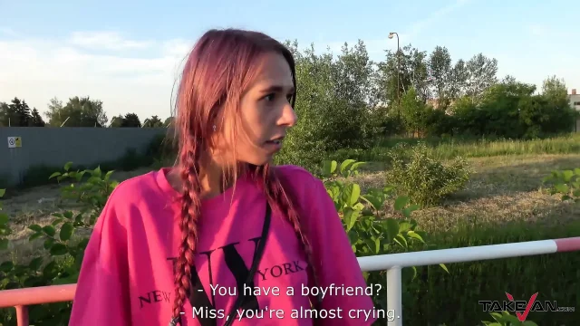 Skinny bitch needs massive penis between the pink leaves to get calm