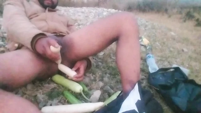 Getting my ass fucked with large vegetables