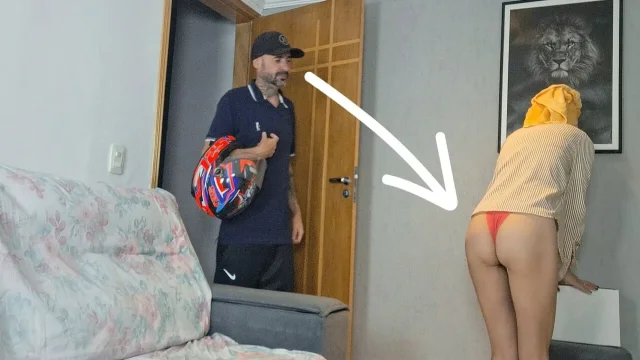 Married only in panties pranks a delivery man