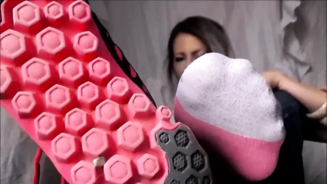 Shoe worship with her new sneakers