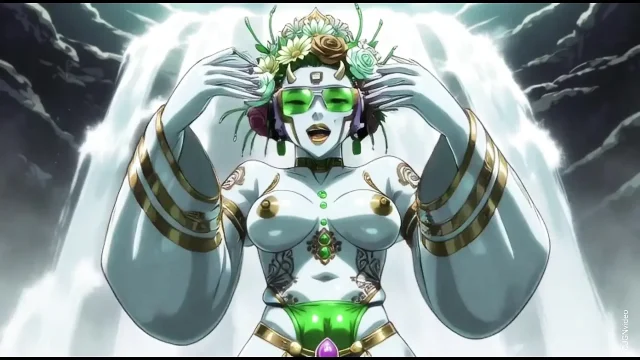 Flower girl sexy pose in waterfall Ai animation
