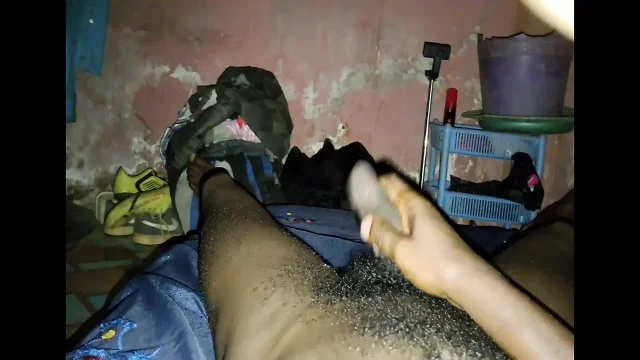 The African Black Guy Bobby Johnson is just stroking and caressing his dick