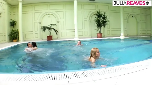 Bitches swipe cum in their mouths after riding two monster cocks together