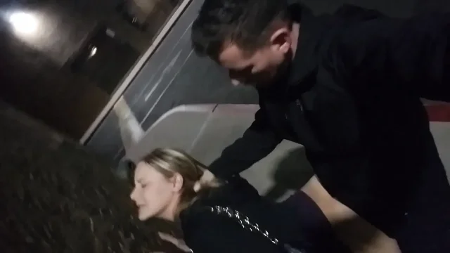 Wife Fucked Behind Bar in Parking Lot and Drains Cock