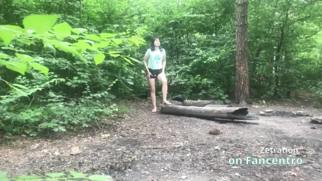 Shes pleasuring her pussy a sweet brunette MILF in the forest and Im secretly watching her