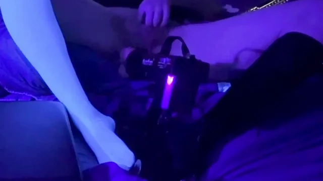 S1UTTRANSPUP Takes 9 inch dildo on Fucking Machine in blacklight