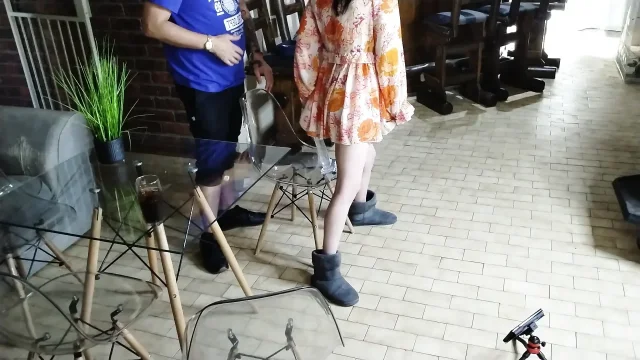Quarter on the chair with a dildo