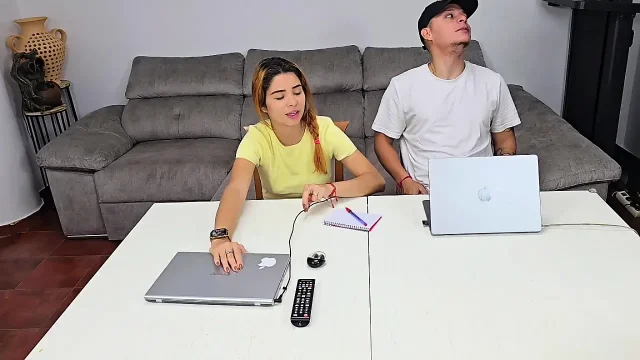 Stepsister asks me to fuck her but to help her with the homework cum on her feet