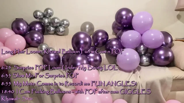 Long hair looner Khawal balloon fun w cum n pop