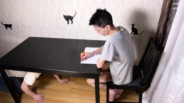 Naughty twink Aiden interrupted his teen friend Matty from homework