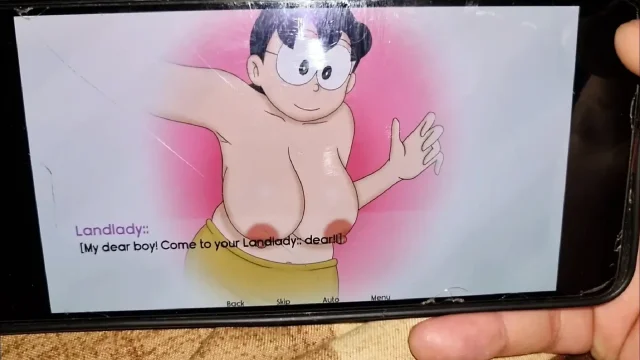 Nobita rubbed her stepmother's breasts drank all the water from her while bathing
