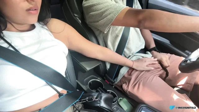 My girlfriend sucks my whole cock while driving