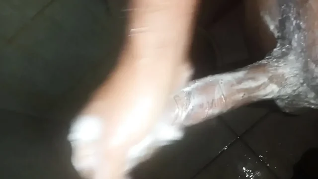 Skinny man with natural body masturbating