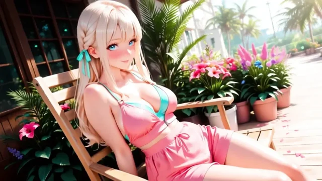 Blonde Beautys Private Masturbation on Sunny Tropical Terrace From Shy to
