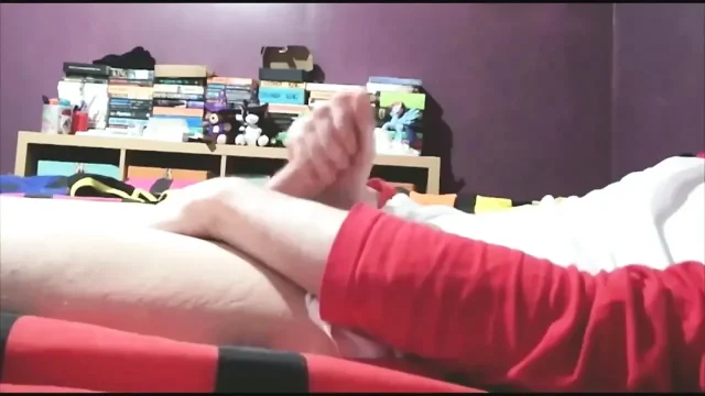 Sammy Andrews cumming on black superhero underwear