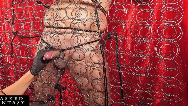 Tied and Milked in Metal Springs - Pure Torment for This Tied Down Slave