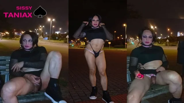 Slutty gothic taniax plays with dildo and cum in the street PART 2