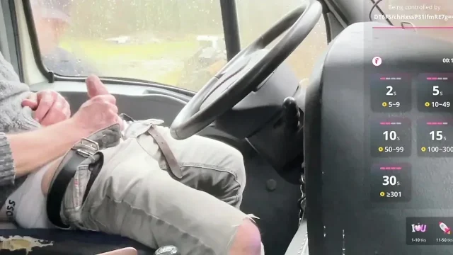 Rainy evening at the highway rest area – a curious passerby approaches my truck