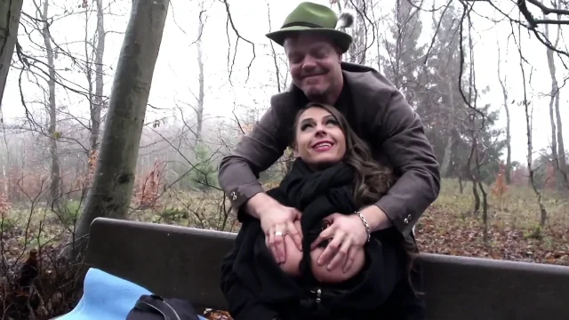 Big boobs MILF gets a warm load outdoor