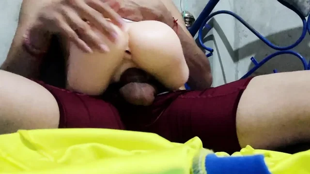 Fucking a realistic sex doll - man with a big dick masturbating with a sex toy