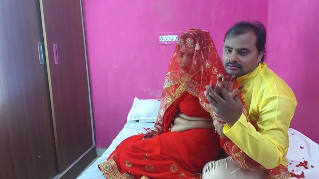 Newly married indian first night Sex and romance video boobs press removal saree blouse