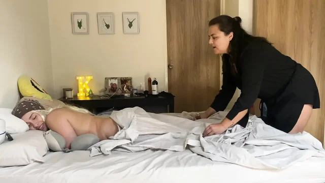 A delightful massage turns into a passionate lesbian strap-on fuck