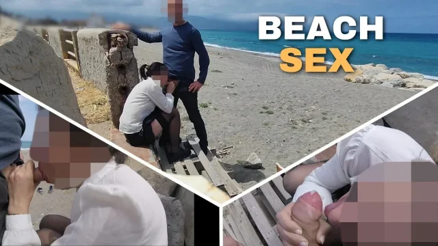 Dick Flash Risky Blowjob on Beach Stocking Teacher and Student Almost Caught - MissCreamy