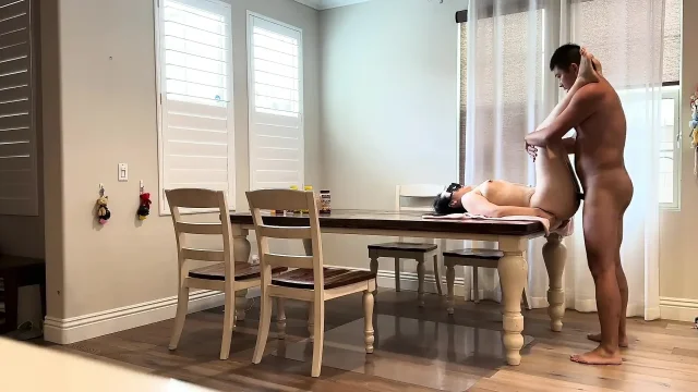 Fuck my neighbor wife on the dining table while working from home