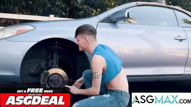 NEXT DOOR TWINK - Roadside Breakdown Leads to Bareback Twink Breeding