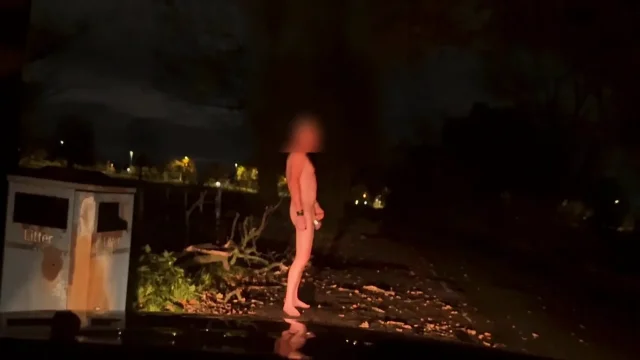 Stripping out of my body stocking and wanking at side of road