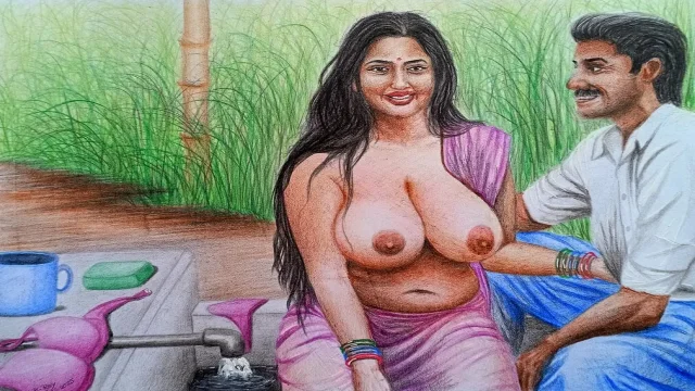 Erotic Art Or Drawing Of Sexy Desi Indian Village Woman Fucking with Brother In law in An Open Bath