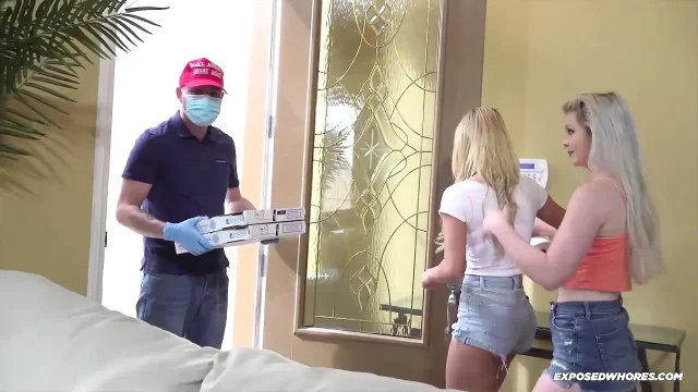 Kay Carter and Davina fuck the pizza boy