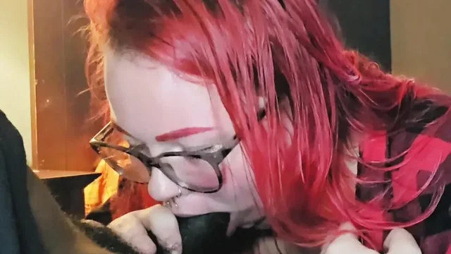 Redhead Aubrey Bigbabe304 Slobbers on a Big Fat Black Cock