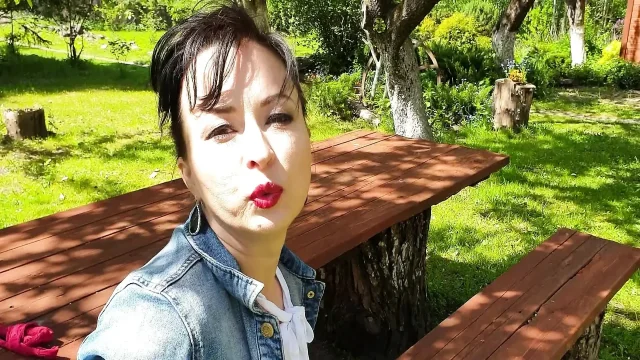 Wanking My All Natural Cunt with Hairy Bush While Sitting in The Spring Garden