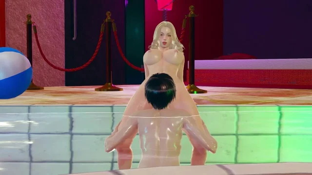 Adult 3D Animation Yellow Bikini Pool Party with Big Tits Pool Pussy Licking and