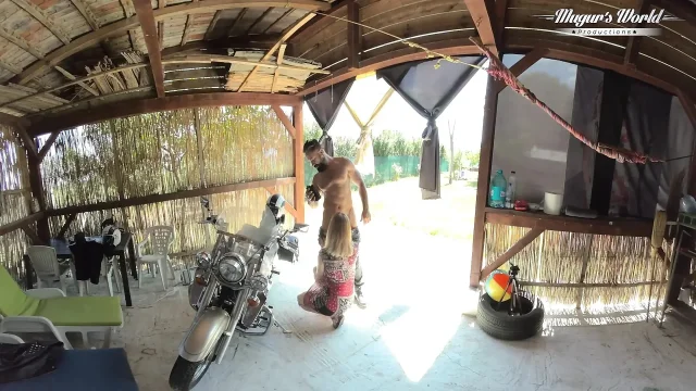 Regina Gold On Motorcycle