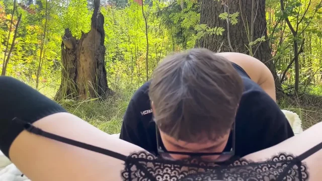 Public Sex in the Autumn Park - Cumshot in Blonde's Mouth